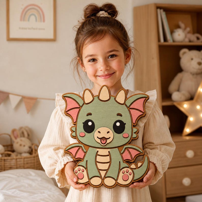 Baby Dragon SVG Laser Cut File – 3-layer Nursery Wall Art & Kids Room ...