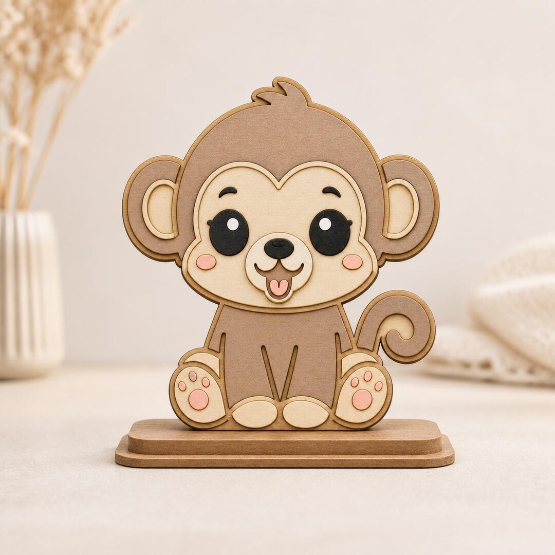 Monkey Stand Monkey Stand SVG, Layered Laser Cut File for Nursery Decor, Kids Room ...