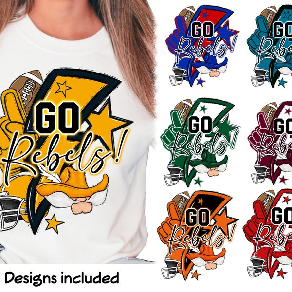 7 Designs Go Rebel Football Sublimation Design PNG / Tshirt Mugs Tumbler Sublimation - PNG / Football sublimation, mascot png