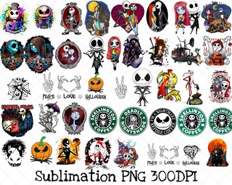 Jack Skellington Characters Halloween Watercolor PNG For Cricut Bundle, nightmare before christamass png, Halloween Clipart sublimation