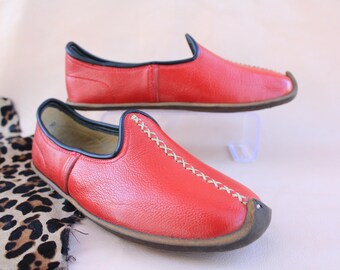 Blood Red Shoes -  Handmade Leather Shoes - Medieval Turkish Slippers - Grounding Earthing Slip Ons - Women Men Gift for Him Her