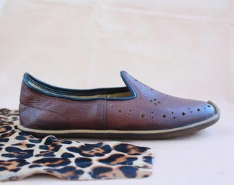 Bruine leren schoenen Handgemaakte Turkse flats aarding slip-ons voor dames heren huispantoffels Cadeau voor hem Her