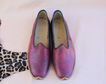 Traditional Burgundy Leather Shoes Handmade Turkish Slip Ons Non Plastic Grounding Slippers Women Sandals Men Gifts for Her Him