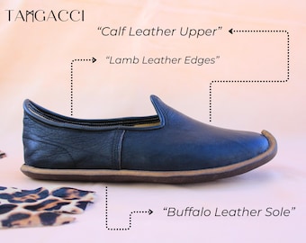 Scarpe da casa cucite a mano nere da notte - Scarpe turche uniche in pelle - Slip-on con suola antiscivolo - Pantofole da casa da donna e uomo, regalo per lui e lei