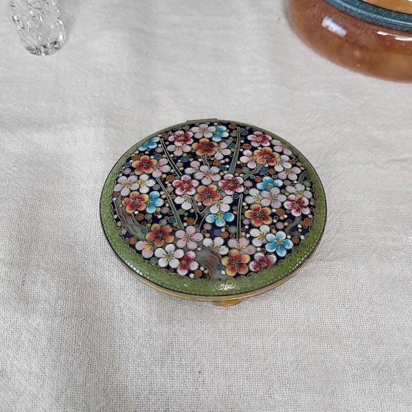 Antique Cloisonne Compact with Mirror, Screen and Puff
