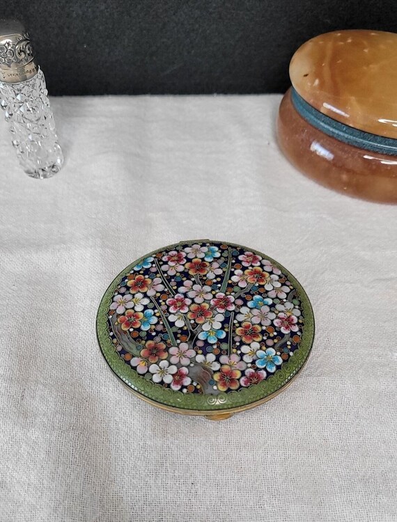 Antique Cloisonne Compact with Mirror, Screen and… - image 1