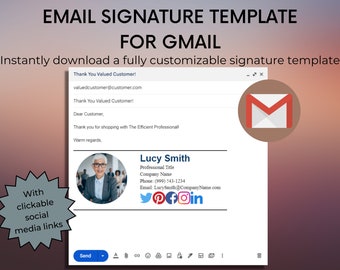 Gmail Email Signature Template. A customizable modern email signature template for Gmail with clickable social media links.