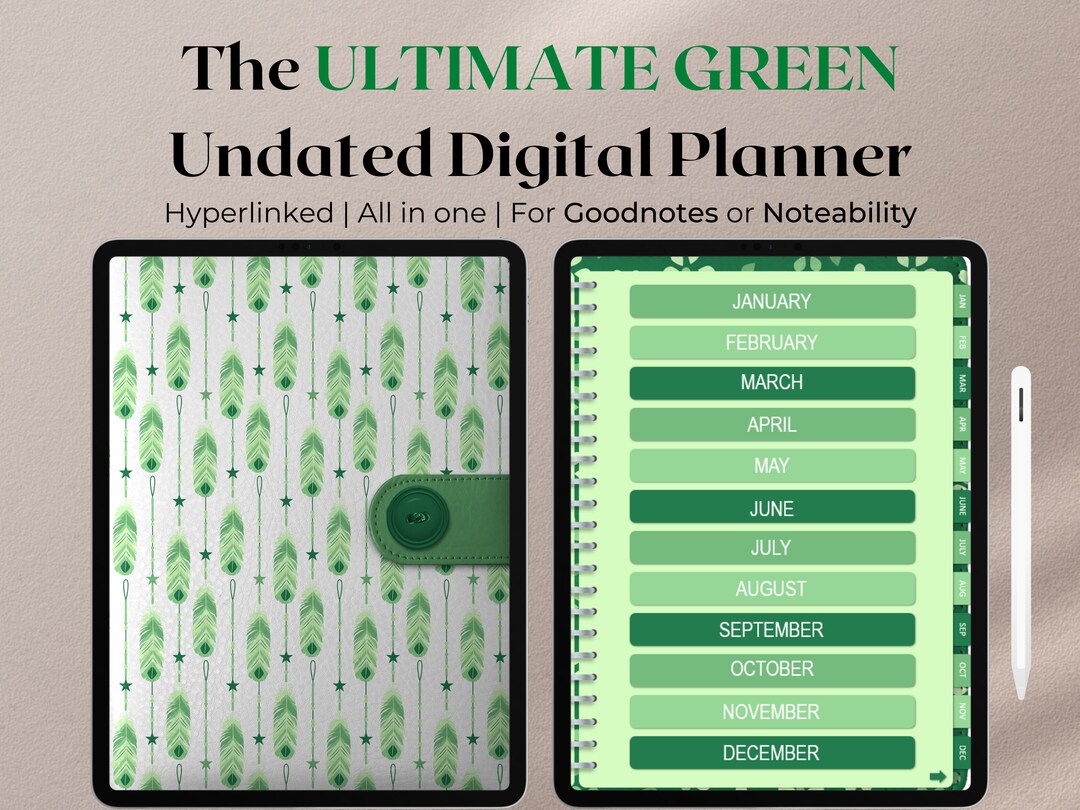 Undated Ultimate Green iPad Planner Bundle for Goodnotes or Notability