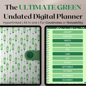 Undated Ultimate Green iPad Planner Bundle for GoodNotes or Notability | All in One Digital Planner Hyperlinked | Ultimate iPad Planner