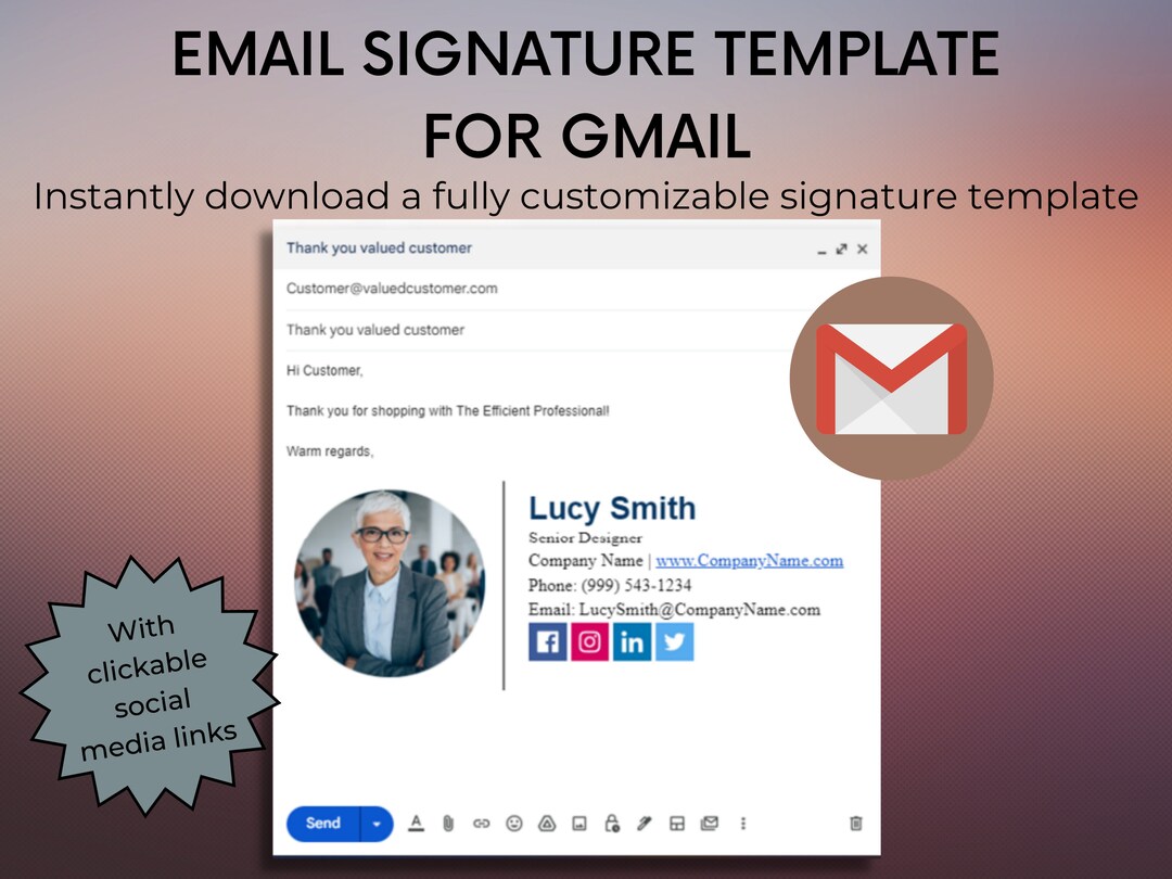 Gmail Email Signature Template. A Customizable Modern Email Signature ...
