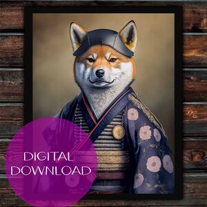 Shiba Inu Samurai, Shiba warrior, warrior clothes, printable Shiba Inu wall art, Shiba digital download, Shiba portrait