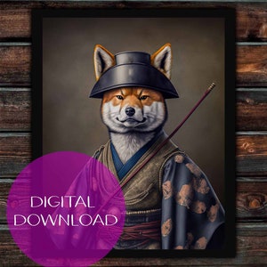Shiba Inu Samurai, Shiba warrior, warrior clothes, printable Shiba Inu wall art, Shiba digital download