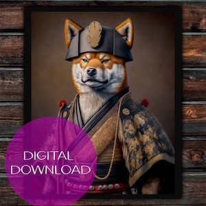 Shiba Inu Samurai, Shiba warrior, ceremonial clothes, traditional warrior clothes, printable Shiba Inu wall art, Shiba digital download