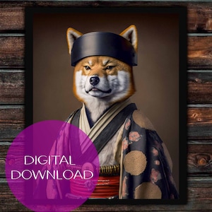 Shiba Inu Samurai, Shiba warrior, traditional warrior clothes, printable Shiba Inu wall art, Shiba digital download