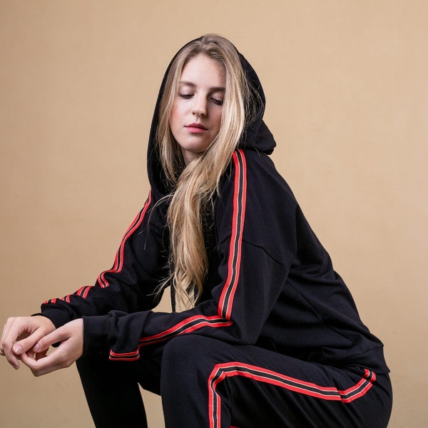 Women's Two piece Hoodie Tracksuit with Lampass Women Sweatshirt Outfits for Women Loungewear