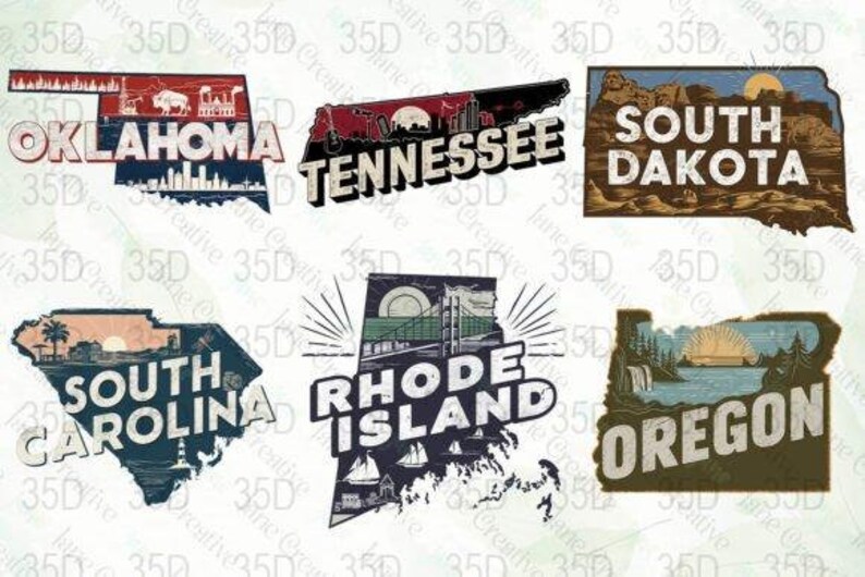 50 Retro-inspired State Designs, Vintage US State Digital Art, Digital ...