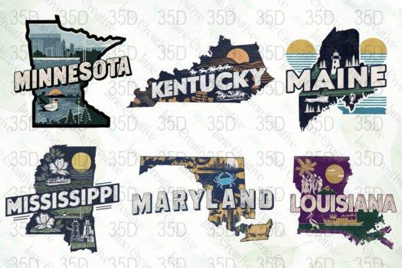 50 Retro-inspired State Designs, Vintage US State Digital Art, Digital ...