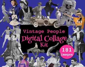 Digital Collage Pack, Vintage People, 181 cut out images, art creator scrapbooking