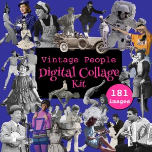 Pacchetto collage digitale, persone vintage, 181 immagini ritagliate, creatore d'arte scrapbooking