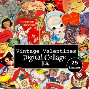 Vintage Valentines Digital Collage Kit PNG JPG