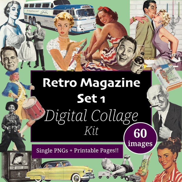 Rétro Digital Collage Magazine Pack 1 PNG scrapbooking années 1960 1970