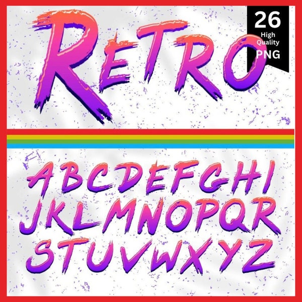 Retro Letters Vintage Font | Retro Theme |  Png Letters | Alphabet letters | Letter Png | Custom Font 80s, 90s Themed