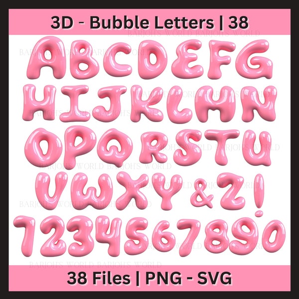 Pink 3d Svg bubblegum letters | Pop letters Svg | Svg Alphabet | Barbie Pink | Pink Bubble | Letters Png | 3d Png bubble letters