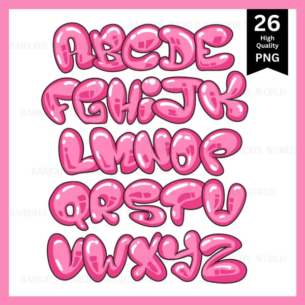 Rosa Bubblegum Graffiti-Svg-Buchstaben | SVG-Dateien | Png Dateien | Alphabet SVG | Bubble Buchstaben Png | Bubble Buchstaben SVG | Graffiti