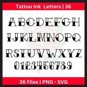 Tattoo Ink Font Letters| Tattoo Numbers | Svg Alphabet | Clipart | Png Letters | Vintage letters | Logo | Instant Digital Download