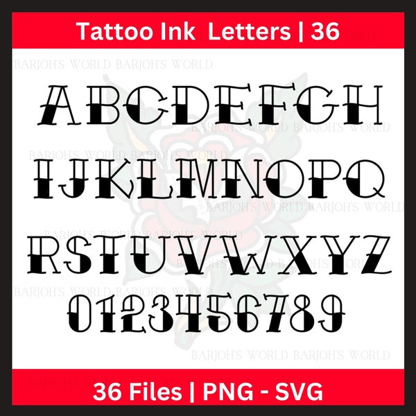 Tattoo Ink Font Letters| Tattoo Numbers | Svg Alphabet | Clipart | Png Letters | Vintage letters | Logo | Instant Digital Download