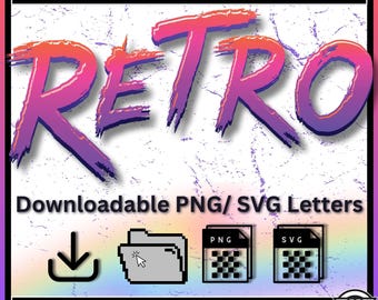 Retro Wave Alphabet: 80s-90s Font (PNG Letters) (Digital Download)