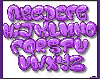 Purple Grape Bubble Alphabet: Graffiti Font, SVG & PNG Files (Digital Download)