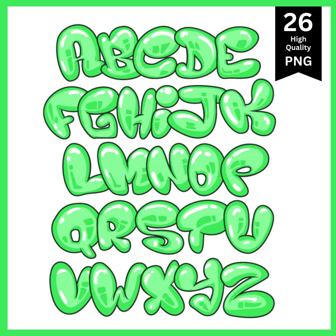 Bubble Letter Font | Slime Green | Png Letters | Alphabet Letters ...