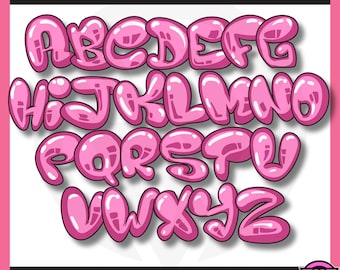 Pink Bubble Alphabet | Graffiti Letters | Printable Font | Clip Art | DIY | Digital Print | SVG Files | PNG Files | Instant Download