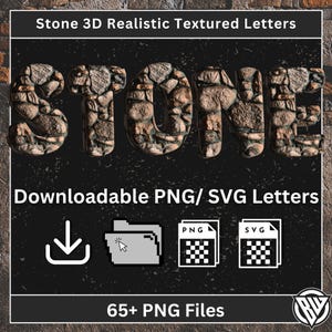 3D Stone Letters PNG, Realistic Textured Alphabet, Printable Font Clipart, digital instant download graphics in PNG format commercial use