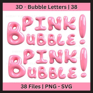 3D Pink Bubble Alphabet Letters,commercial use,Fun 3D Pink Bubble Letters perfect for digital art, t-shirt designs, crafts, and classroom decor. Includes 38 high-res SVG & PNG files ready for download. Great for DIY projects, printable letters, and creative design work. Ideal for artists, crafters, and teachers! Bubble Letters, Graffiti Font, Digital Download, SVG Letters, Clip Art Alphabet, Pink Font, DIY Craft Letters, Printable Alphabet, PNG Letters.