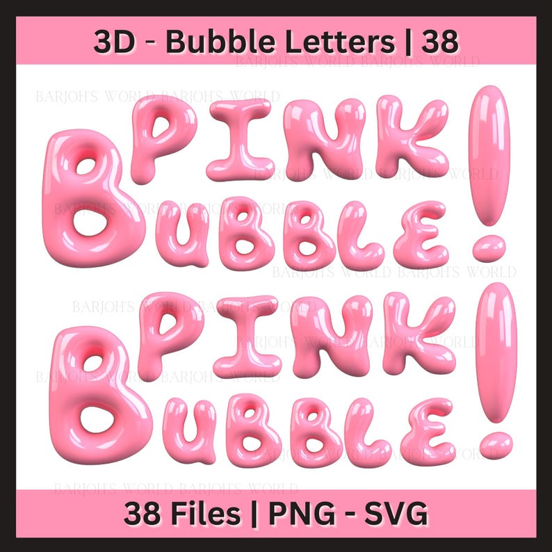 3D Pink Bubble Alphabet Letters,commercial use,Fun 3D Pink Bubble Letters perfect for digital art, t-shirt designs, crafts, and classroom decor. Includes 38 high-res SVG & PNG files ready for download. Great for DIY projects, printable letters, and creative design work. Ideal for artists, crafters, and teachers! Bubble Letters, Graffiti Font, Digital Download, SVG Letters, Clip Art Alphabet, Pink Font, DIY Craft Letters, Printable Alphabet, PNG Letters.