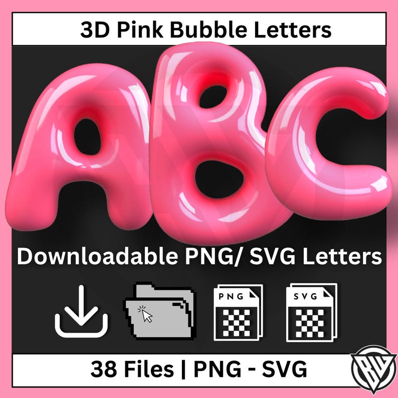 3D Pink Bubble Alphabet Letters,commercial use,Fun 3D Pink Bubble Letters perfect for digital art, t-shirt designs, crafts, and classroom decor. Includes 38 high-res SVG & PNG files ready for download. Great for DIY projects, printable letters, and creative design work. Ideal for artists, crafters, and teachers! Bubble Letters, Graffiti Font, Digital Download, SVG Letters, Clip Art Alphabet, Pink Font, DIY Craft Letters, Printable Alphabet, PNG Letters.