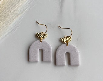 Handmade polymer clay earrings neutral arch dangle earrings boho arch beige earrings gold plated boho lightweight earrings neutral arch