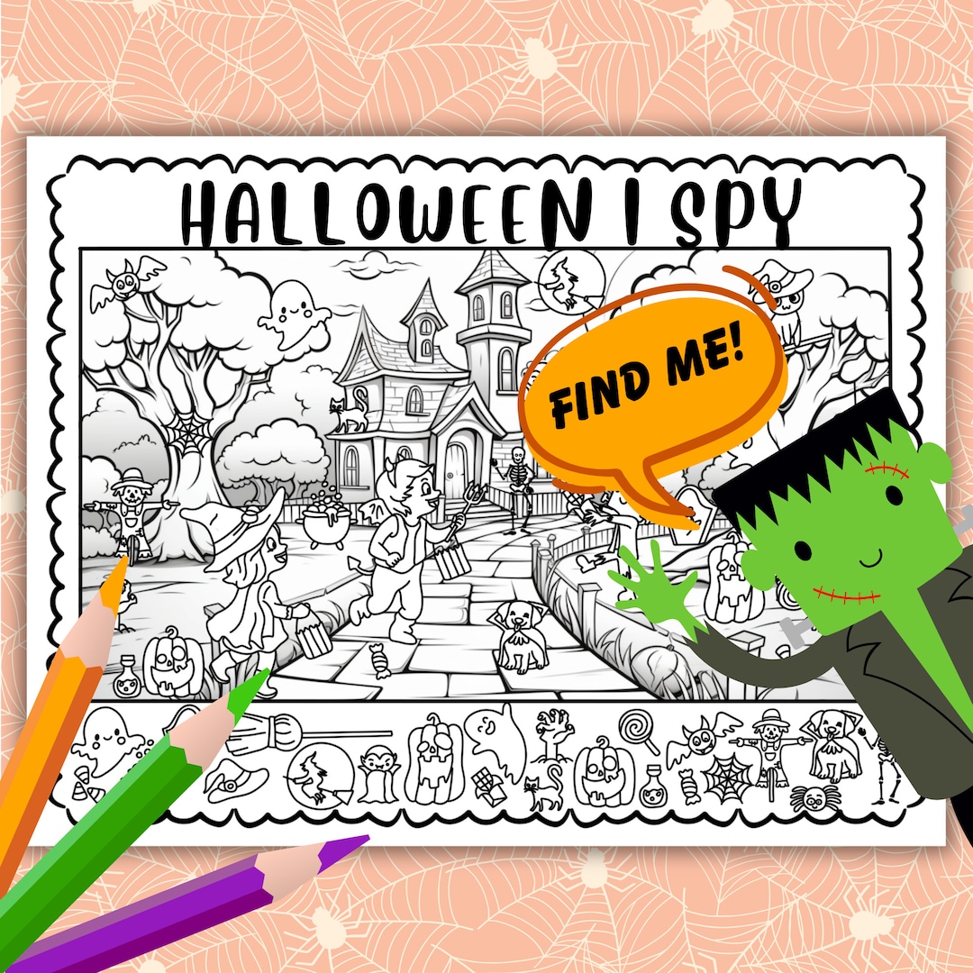 Halloween Coloring Page for Kids (I Spy) Printable - Etsy