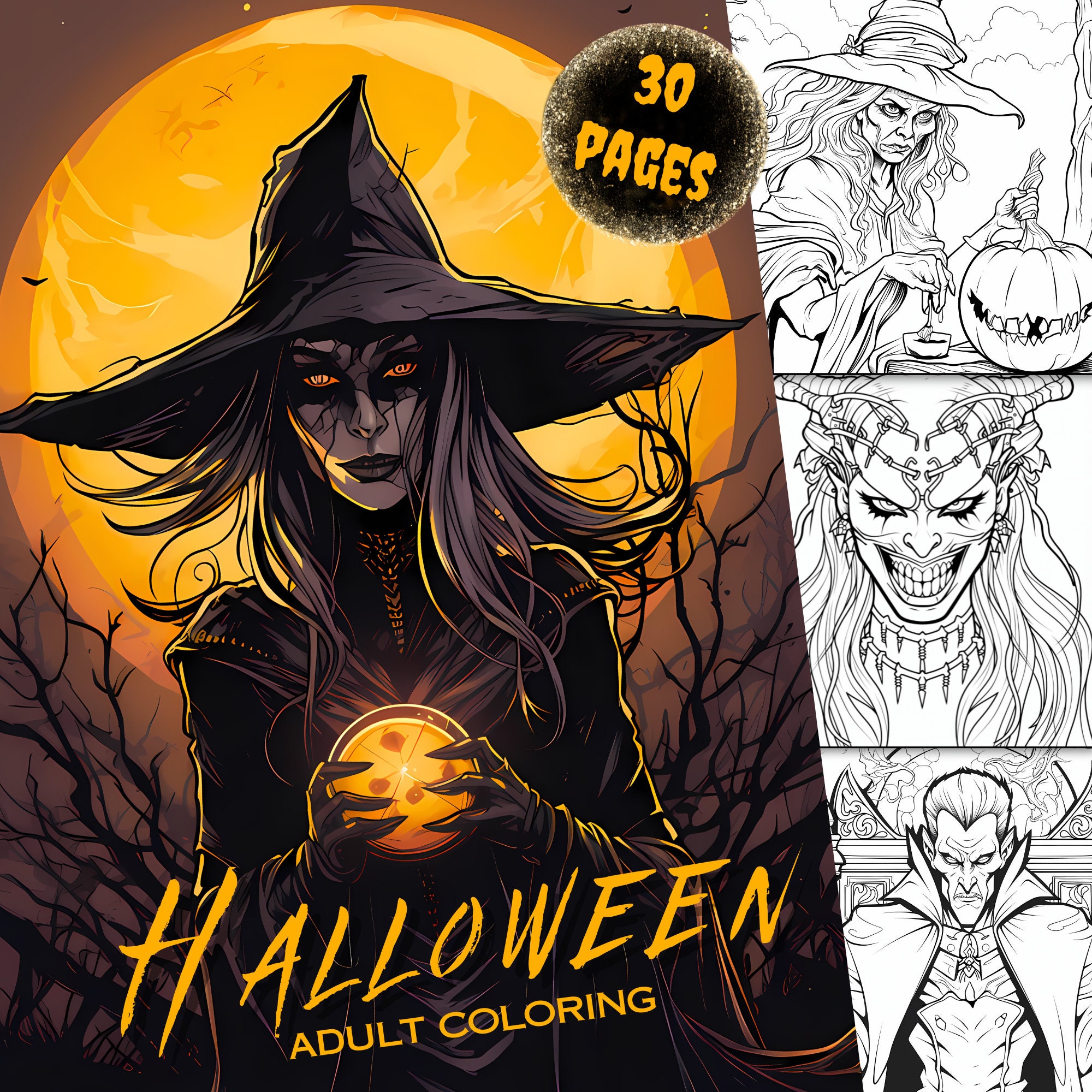 Adult Halloween Coloring Book Gothic & Horror 30 Printable Pages Etsy
