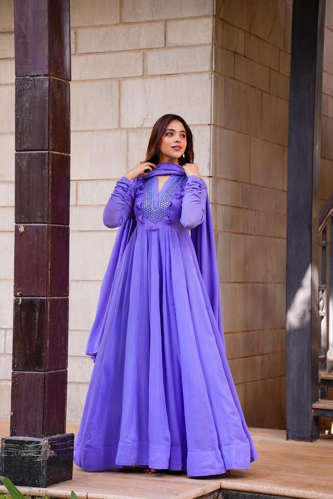 Lavender colour long clearance frocks