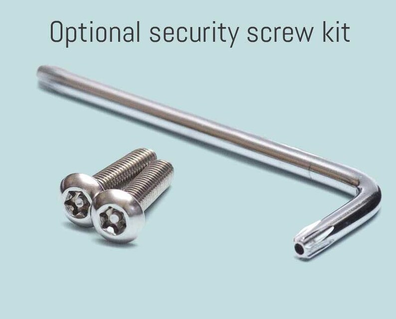 May include: A silver security screw kit with two screws and a screwdriver. The screws have a star-shaped head.