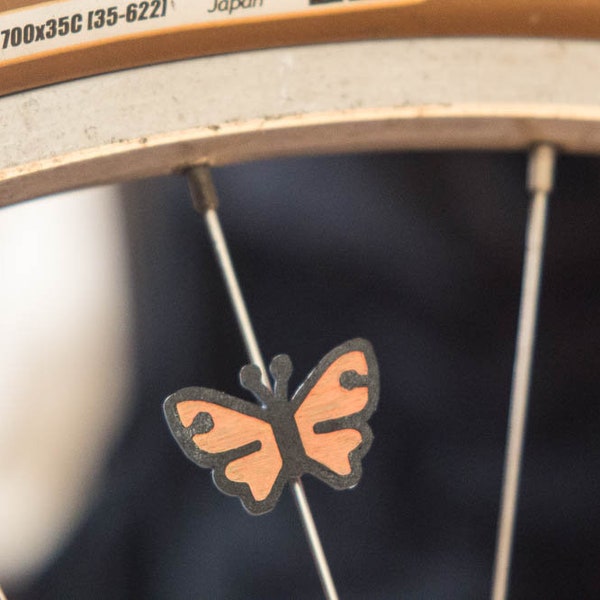 Butterfly spoke decoration. Fits on bicycle wheels. Accessory clips on like spoke beads & ornaments, charms. Made in USA