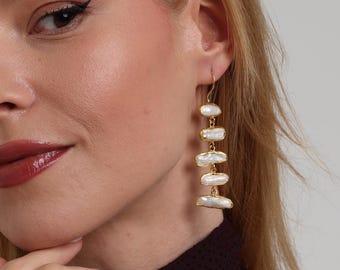 Orecchini pendenti con perle barocche: gioielli da sposa boho placcati in oro 22 carati