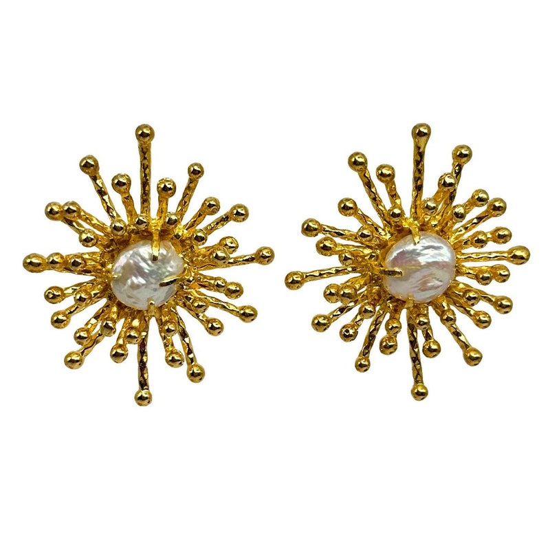 Abstract Sun Pearl Button Earrings