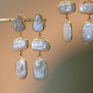 Natural Freshwater Baroque Pearl Earrings, Long Dangle Pearl Drop Earrings, Elegant Gift Earrings, Statement Earrings, Bridal Jewelry image 1