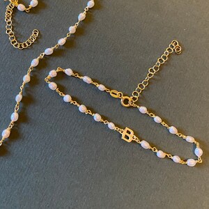 Pearl Beaded Initial Bracelet, Pearl Sterling Silver Bracelet, Mini Pearl Bracelets, Birthstone Bracelet, Valentines Gift For Her image 7