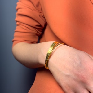 22k Gold Bangle Bracelet, Twisted Double Arm Cuff, Gold Open Cuff Bracelet, Bracelets for Women, Adjustable Bracelet, Handmade Gifts image 1