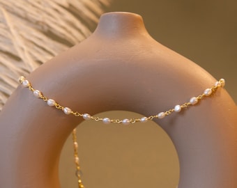 Pearl Beaded Necklace, Dainty Sterling Silver Necklace, Minimalist Layered Pearl Necklace, Boho Pearl Jewelry, Best Gifts For Her